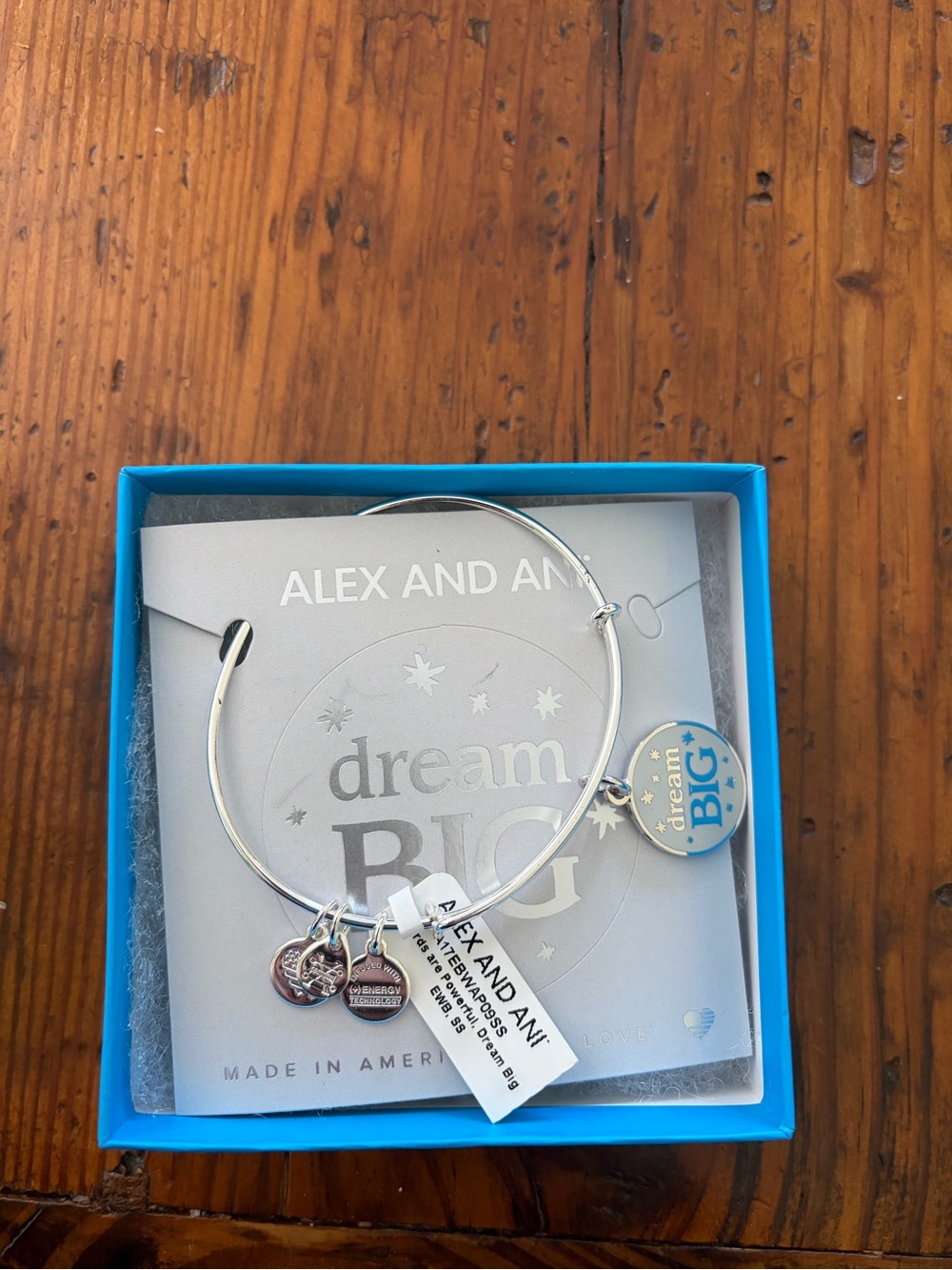 Alex and Ani Silver Expandable 'Dream Big' Charm Bangle with Blue Accent